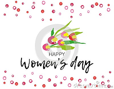 Happy women`s day. International Women`s day greeting card. Brush lettering. Vector Illustration